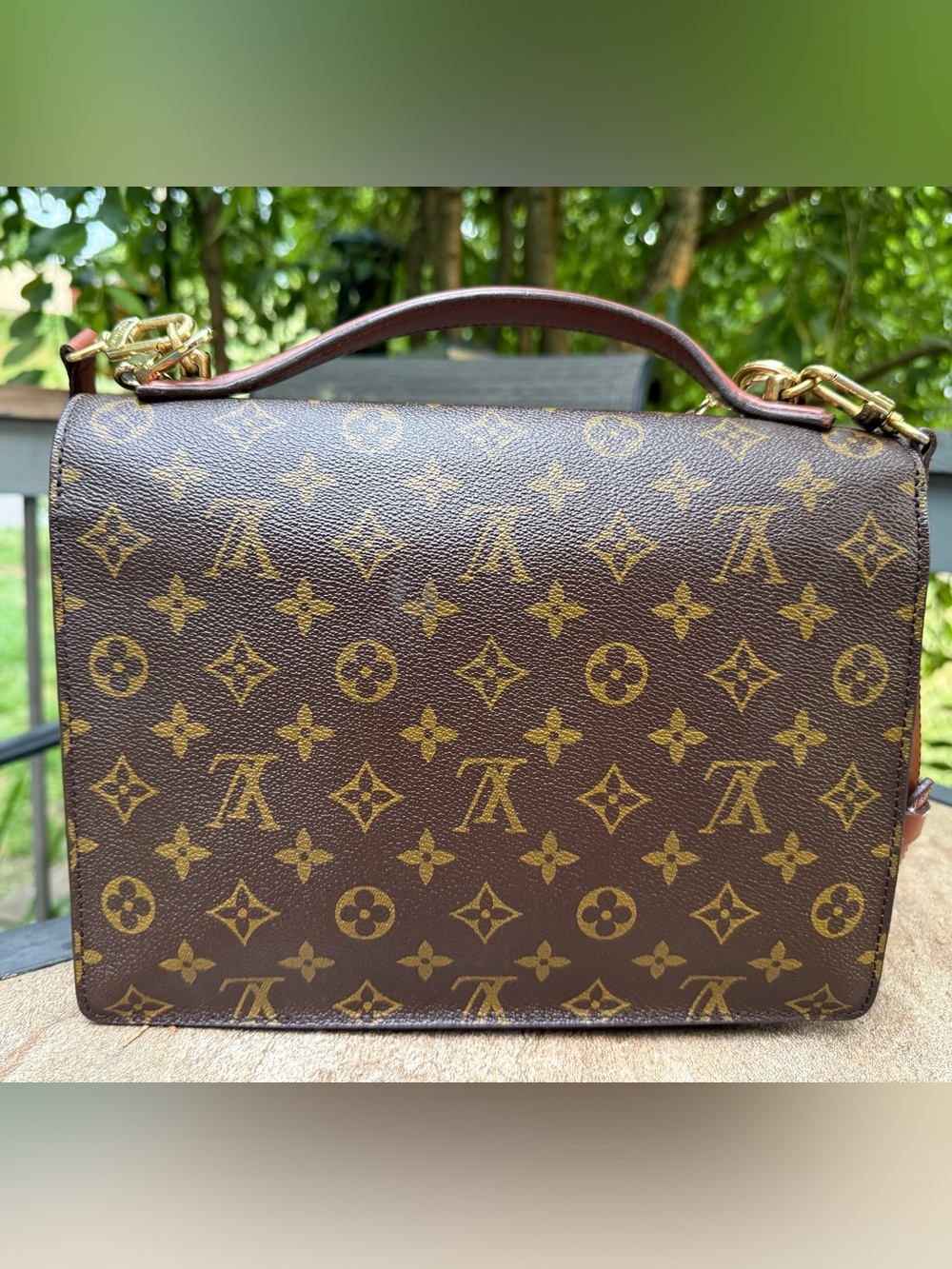 LOUIS VUITTON w/ COA Brown Monogram Medium Crossbody Satchel with Gold Hardware - Picture 8 of 17